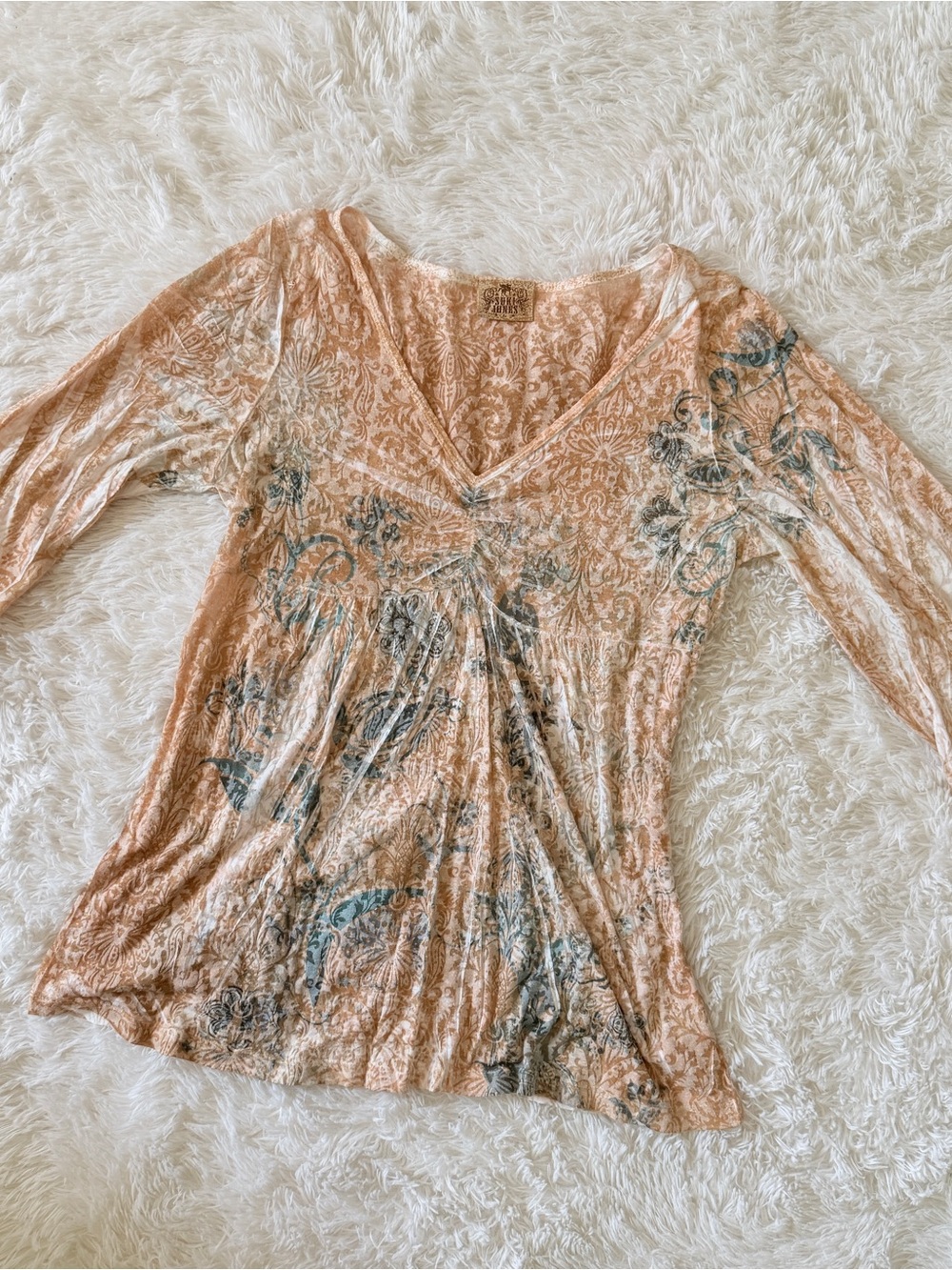 Boho Paisley Patterned Babydoll Quarter Sleeve Top